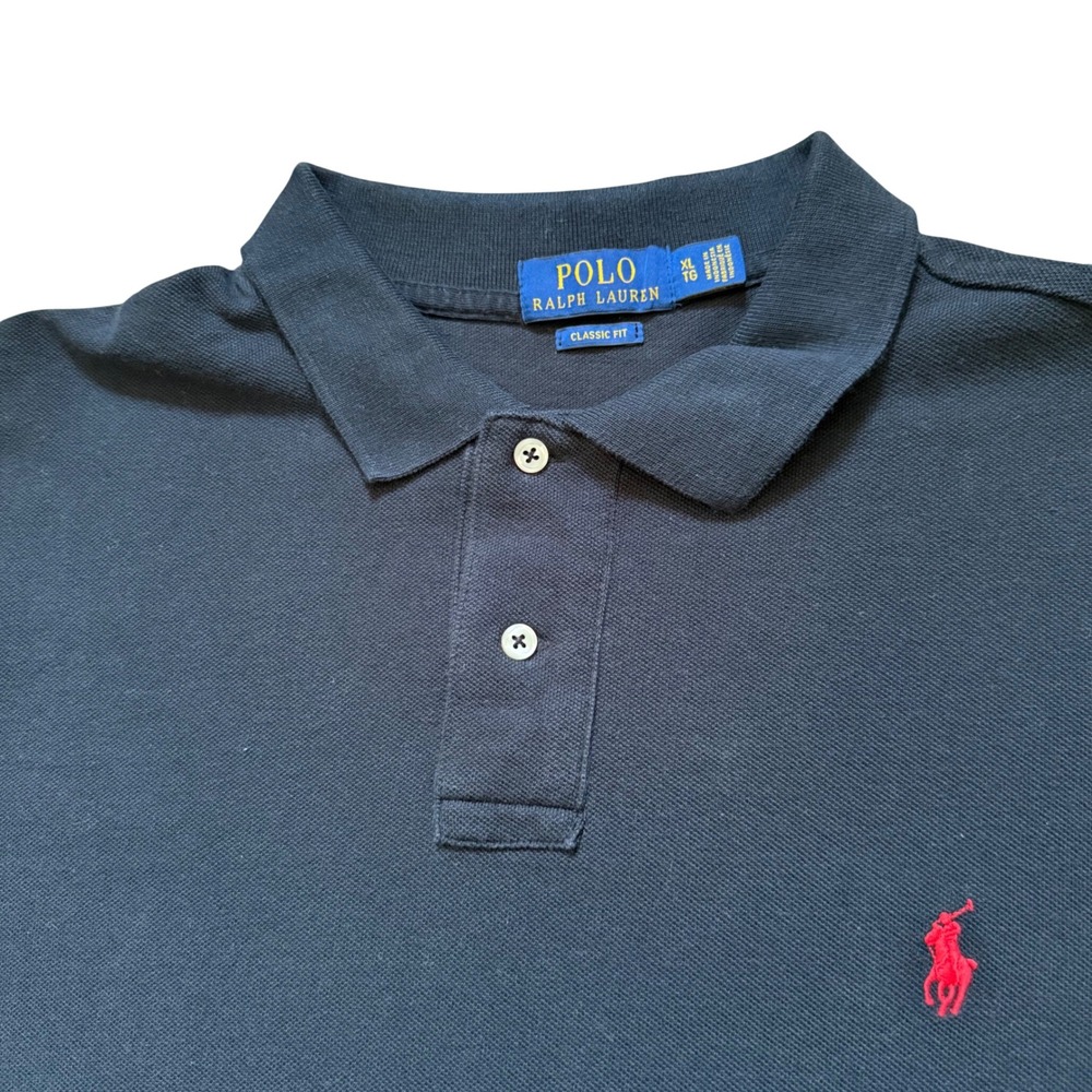 Polo Ralph Lauren Mens XL Classic Fit Navy Blue Mesh Polo Red Pony Logo Top - Picture 4 of 7